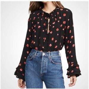 Cleobella NWOT XS Black Top with Red Floral